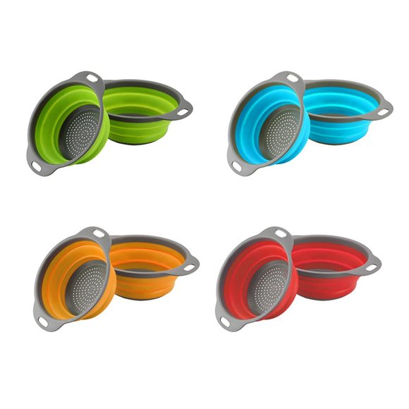 Set Of 2 Collapsible Colanders Strainers 8” - 2 Quart & 9.5” 3 Quart Color Red - Picture 2 of 8